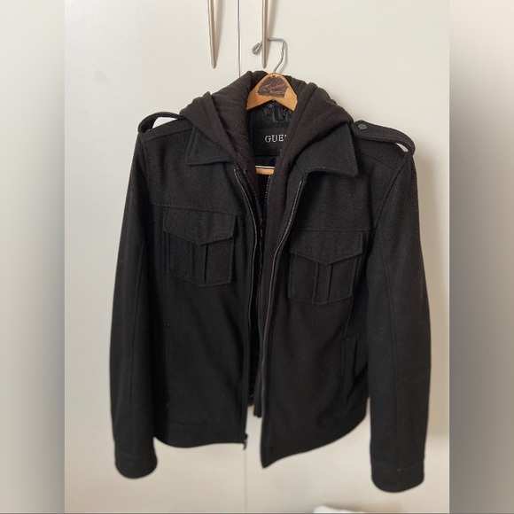 Guess Designer Wool Peacoat w/ Detachable Hood - Picture 2 of 8